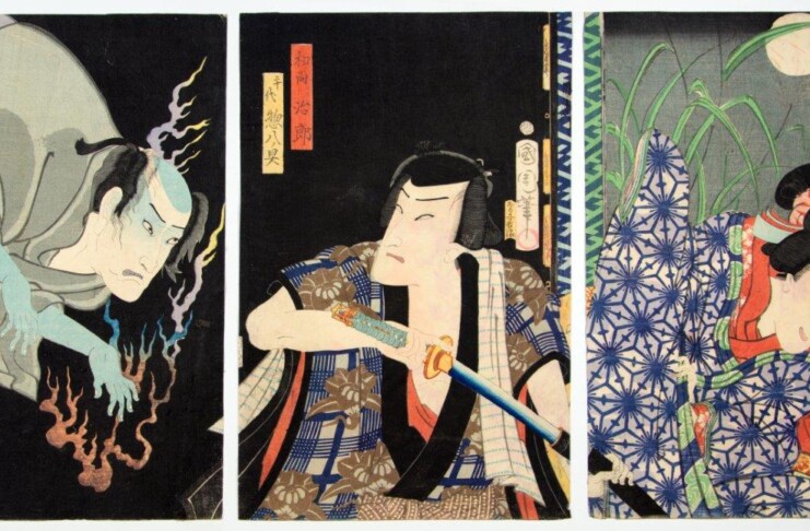 74 Kunichika Toyohara_Opera del teatro kabuki, Zenaku Ryomen Ko no Tegashiwa_1867 Yōkai