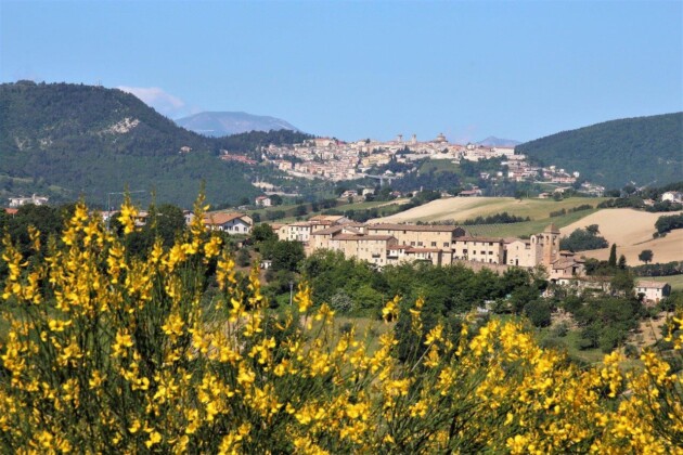 Castello di Castiglioni con in fondo Arcevia_Ph Alberto Fenucci