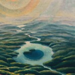 Gerardo Dottori_paesaggio con lago e fiumi_1935_olio su tavola_cm40x30