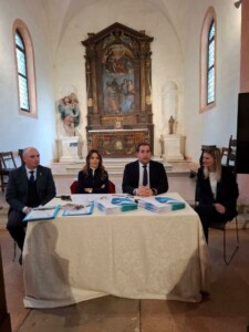 Presentazione del Distretto territoriale Terme del Poeta. Da sinistra il sindaco di Galzignano Terme Riccardo Masin, Federica Pagliarone coordinatrice stampa, il sindaco di Arquà Petrarca Andrea Schivo e la vice-sindaco di Arquà Lisa Loreggian_ph. Marco Giovenco